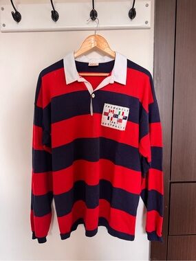 Vintage Red & Navy Striped Rugby Sweater